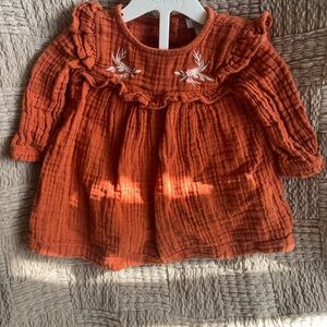 Burnt Orange Baby Dress with Embroidery